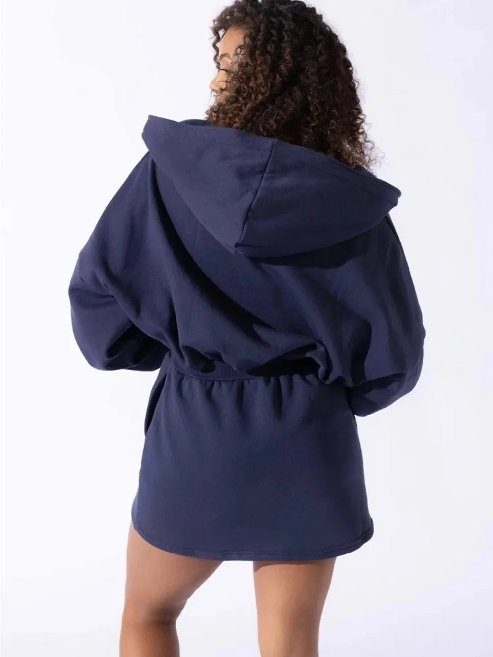 POPFLEX Navy Blue Zip-Up Hoodie Dress - Picture 6 of 7